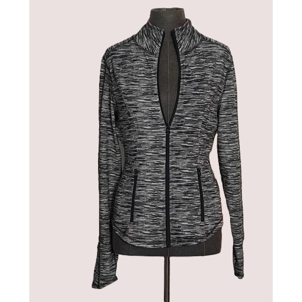 MAURICES Fitted Princess Seam Athleisure Zip Jacket Space Dye Grey Pink SMALL EC